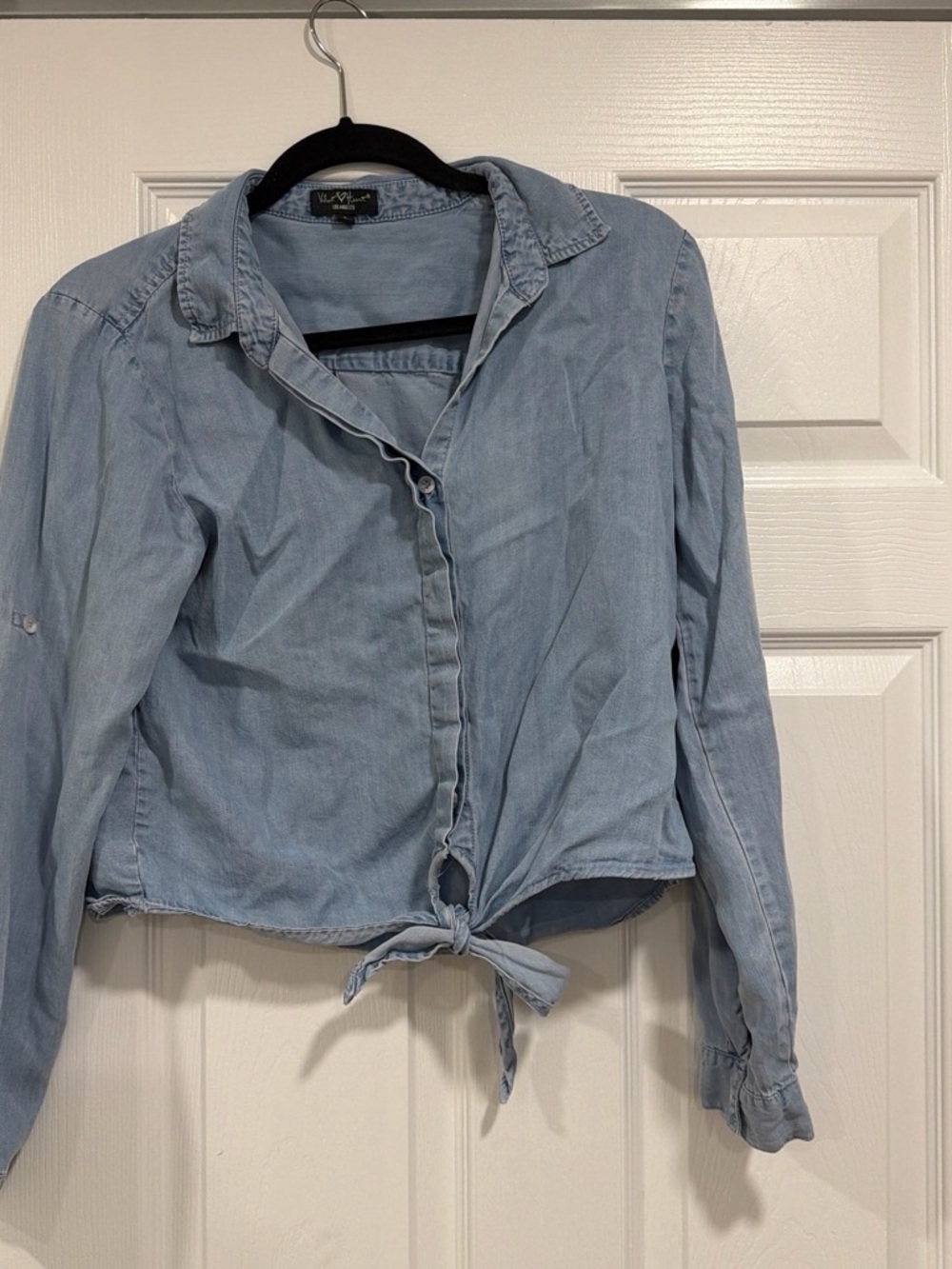 Velvet Heart Light Blue Tie-Front Denim Jean Button-Down Shirt